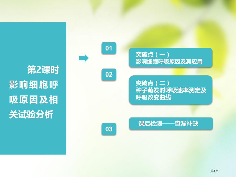 高考生物复习分子与细胞第三单元细胞的能量供应和利用第2讲第二课时影响细胞呼吸的因素及相关实验分析全国.pptx_第1页