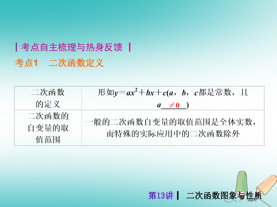 中考数学考前热点冲刺指导第13讲二次函数的图象与性质市赛课公开课一等奖省名师优质课获奖PPT课件.pptx_第2页
