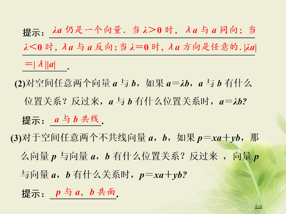 高中数学第三章空间向量与立体几何3.1空间向量及其运算第二课时空间向量的数乘运算省公开课一等奖新名师.pptx_第2页