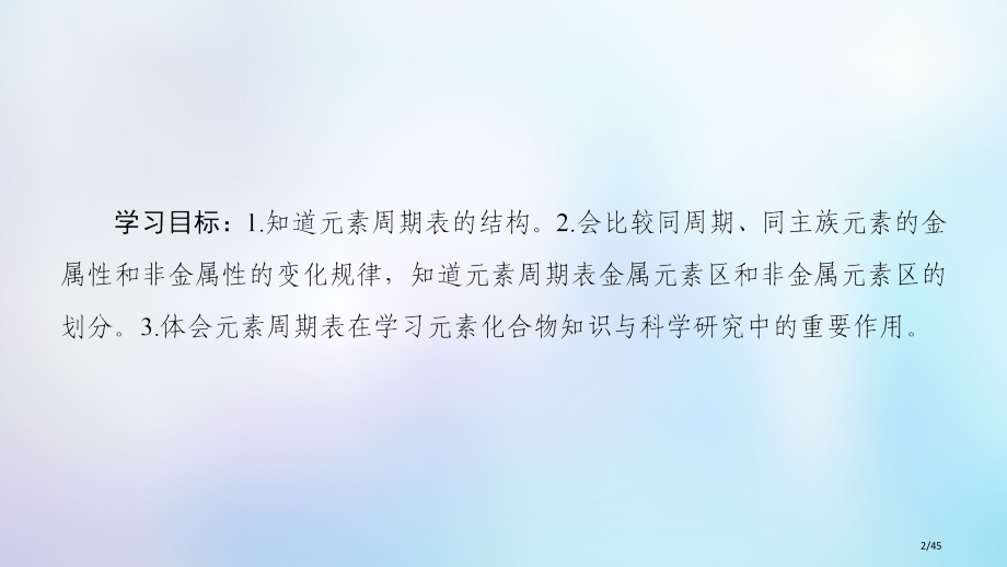 高中化学专题1微观结构与物质的多样性第1单元核外电子排布与周期律第三课时元素周期表及其应用省公开课一.pptx_第2页