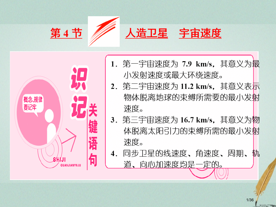 高中物理第三章万有引力定律第4节人造卫星宇宙速度PPT省公开课一等奖新名师优质课获奖PPT课件.pptx_第1页