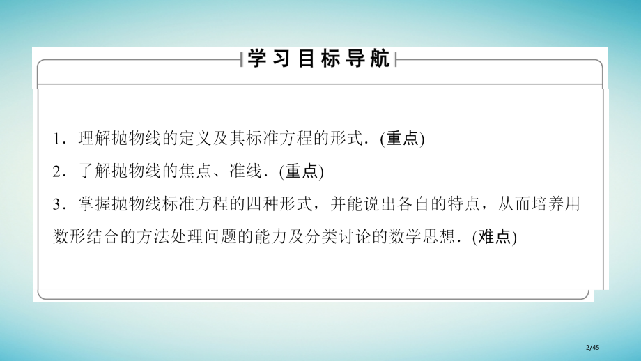 高中数学第三章圆锥曲线与方程3.2.1抛物线及其标准方程PPT省公开课一等奖新名师优质课获奖PPT课.pptx_第2页