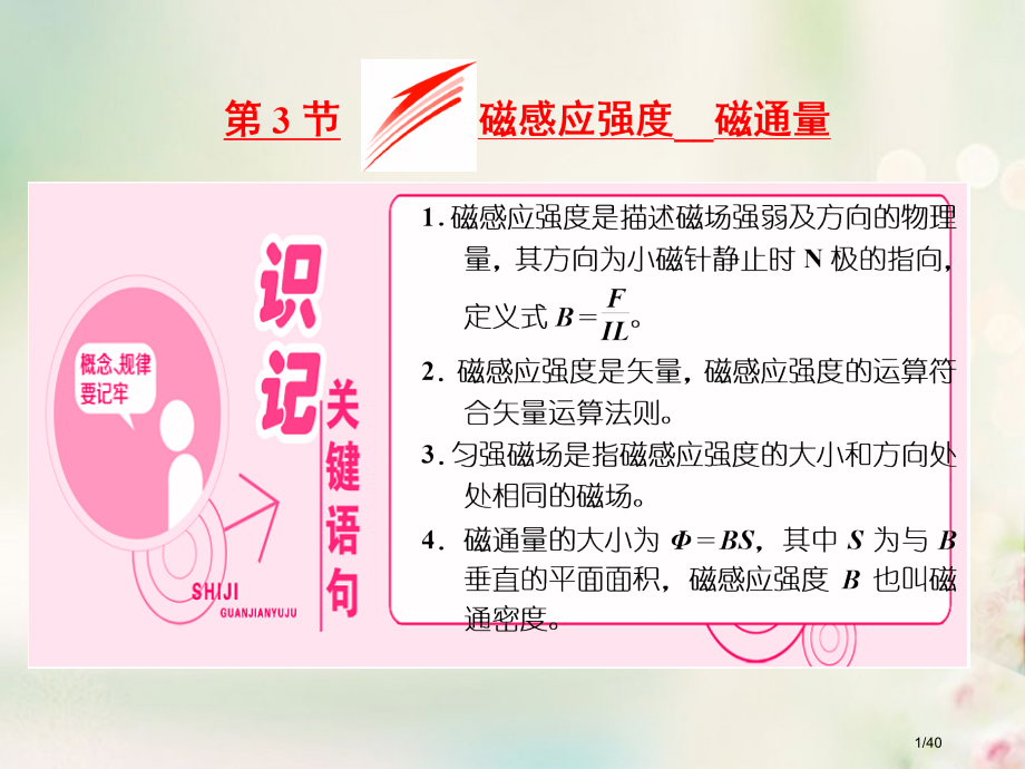 高中物理第三章磁场第3节磁感应强度磁通量版本省公开课一等奖新名师优质课获奖PPT课件.pptx_第1页