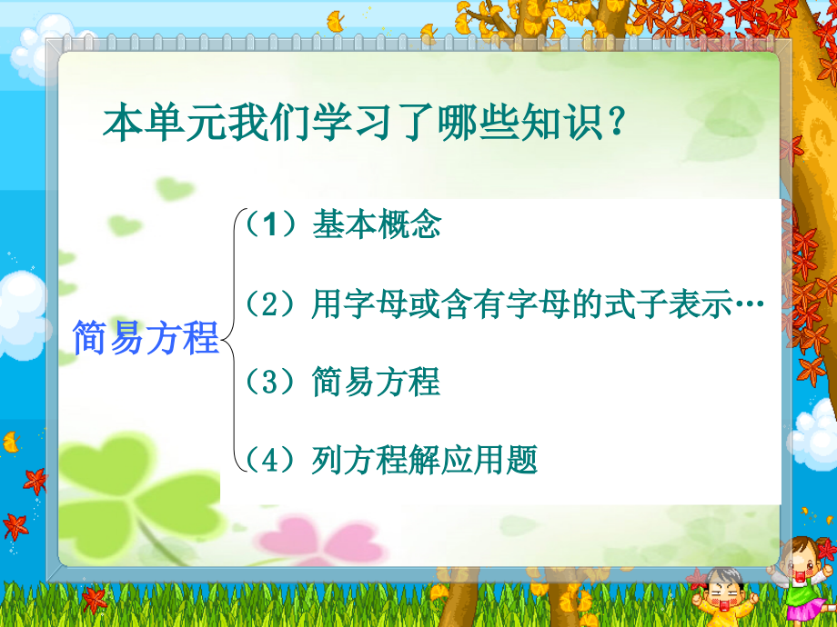 人教版五年级数学上册第四单元简易方程整理与复习第1课时.ppt_第2页
