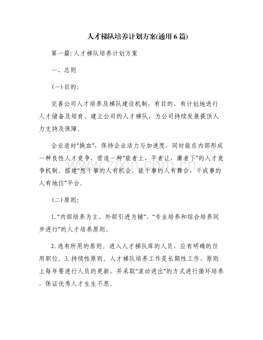 人才梯队培养计划方案(通用6篇).pdf_第1页