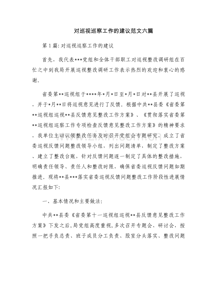 对巡视巡察工作的建议范文六篇.docx_第1页