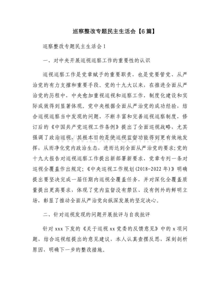 巡察整改专题民主生活会【6篇】.docx_第1页