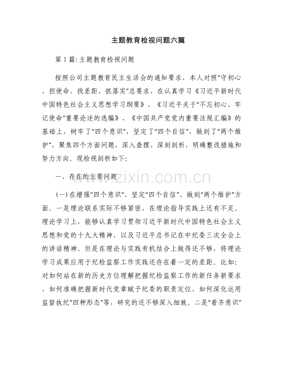 主题教育检视问题六篇.docx_第1页