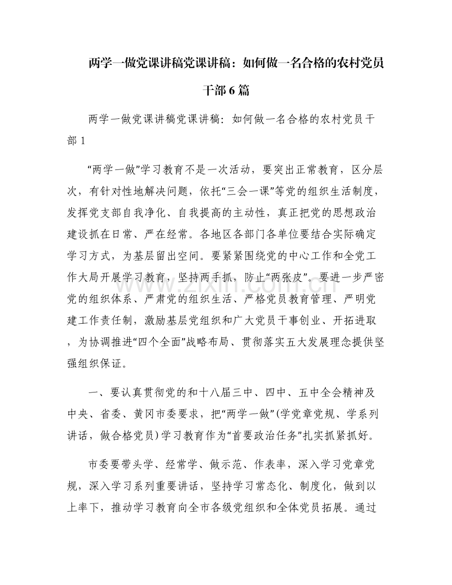 两学一做党课讲稿党课讲稿：如何做一名合格的农村党员干部6篇.pdf_第1页