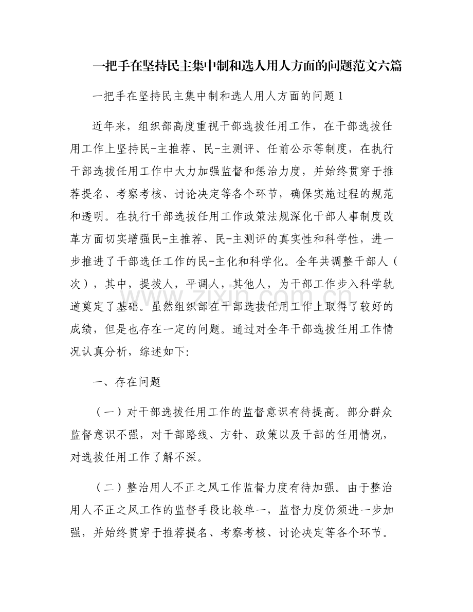 一把手在坚持民主集中制和选人用人方面的问题范文六篇.pdf_第1页