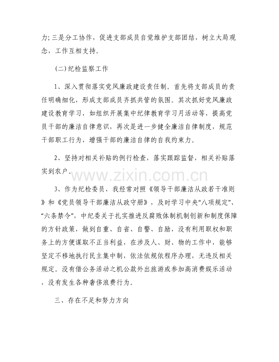 支部纪检委员履行监督责任情况报告范文(6篇).pdf_第2页