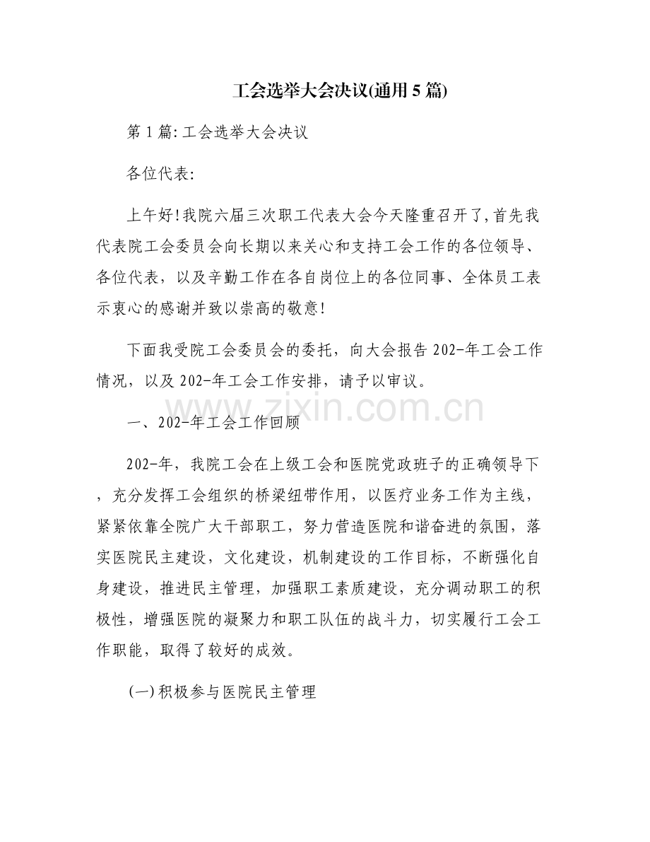 工会选举大会决议(通用5篇).pdf_第1页