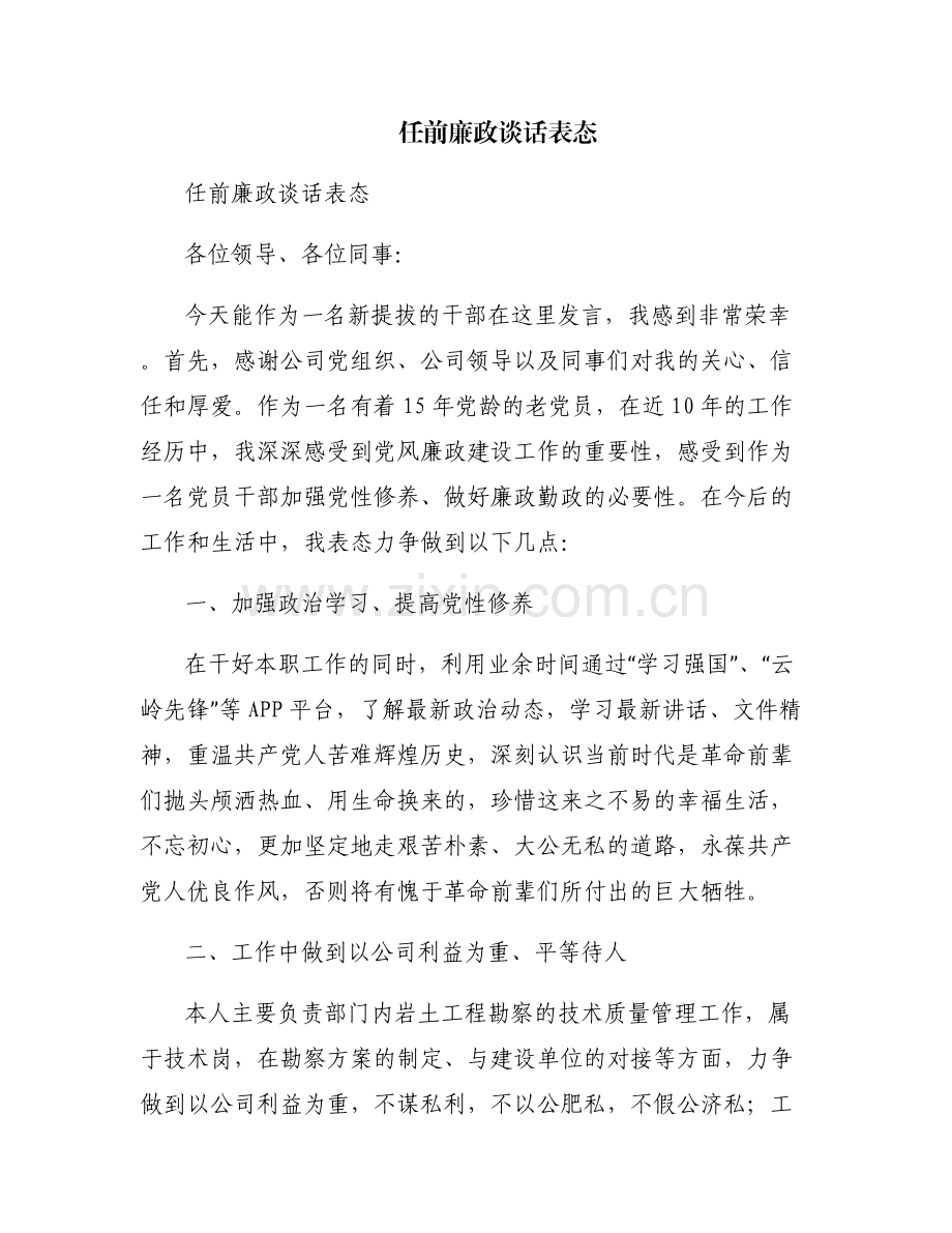 任前廉政谈话表态.pdf_第1页