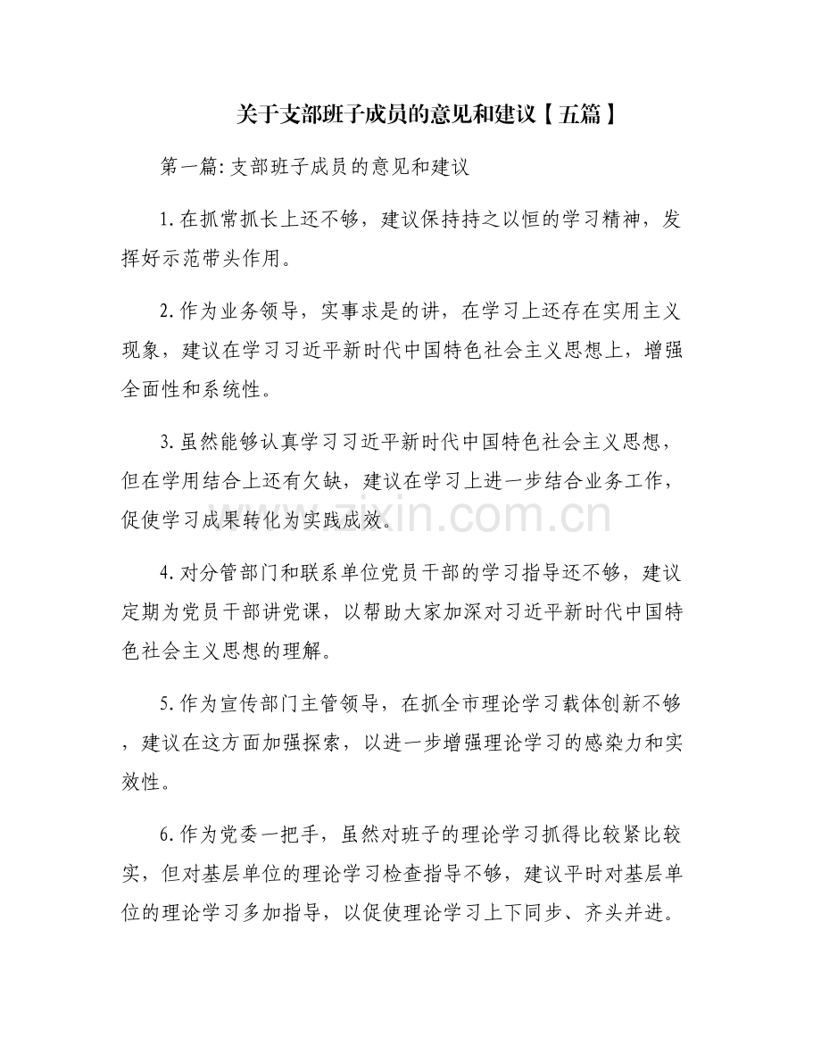 关于支部班子成员的意见和建议【五篇】.pdf_第1页