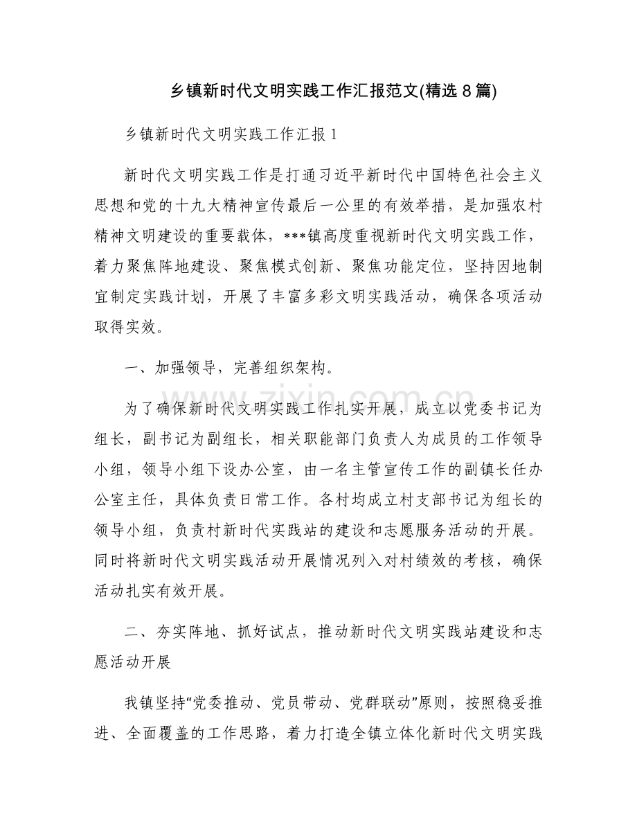 乡镇新时代文明实践工作汇报范文(8篇).docx_第1页