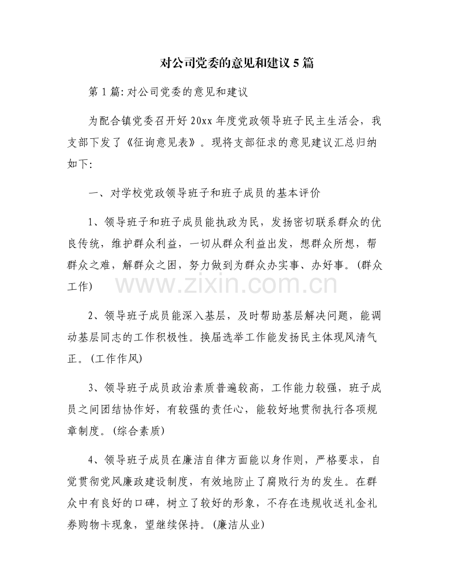 对公司党委的意见和建议5篇.pdf_第1页