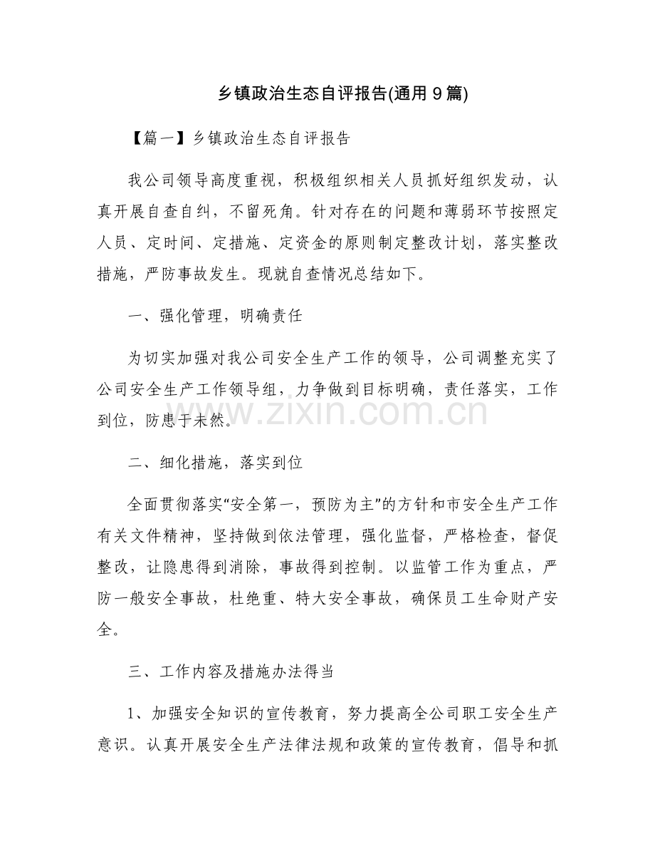乡镇政治生态自评报告(通用9篇).docx_第1页