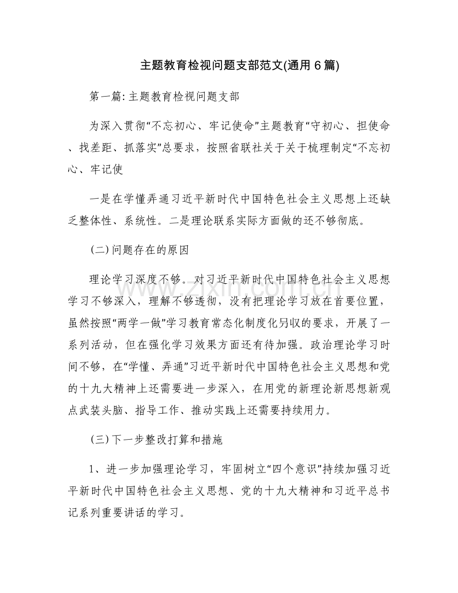 主题教育检视问题支部范文(通用6篇).docx_第1页