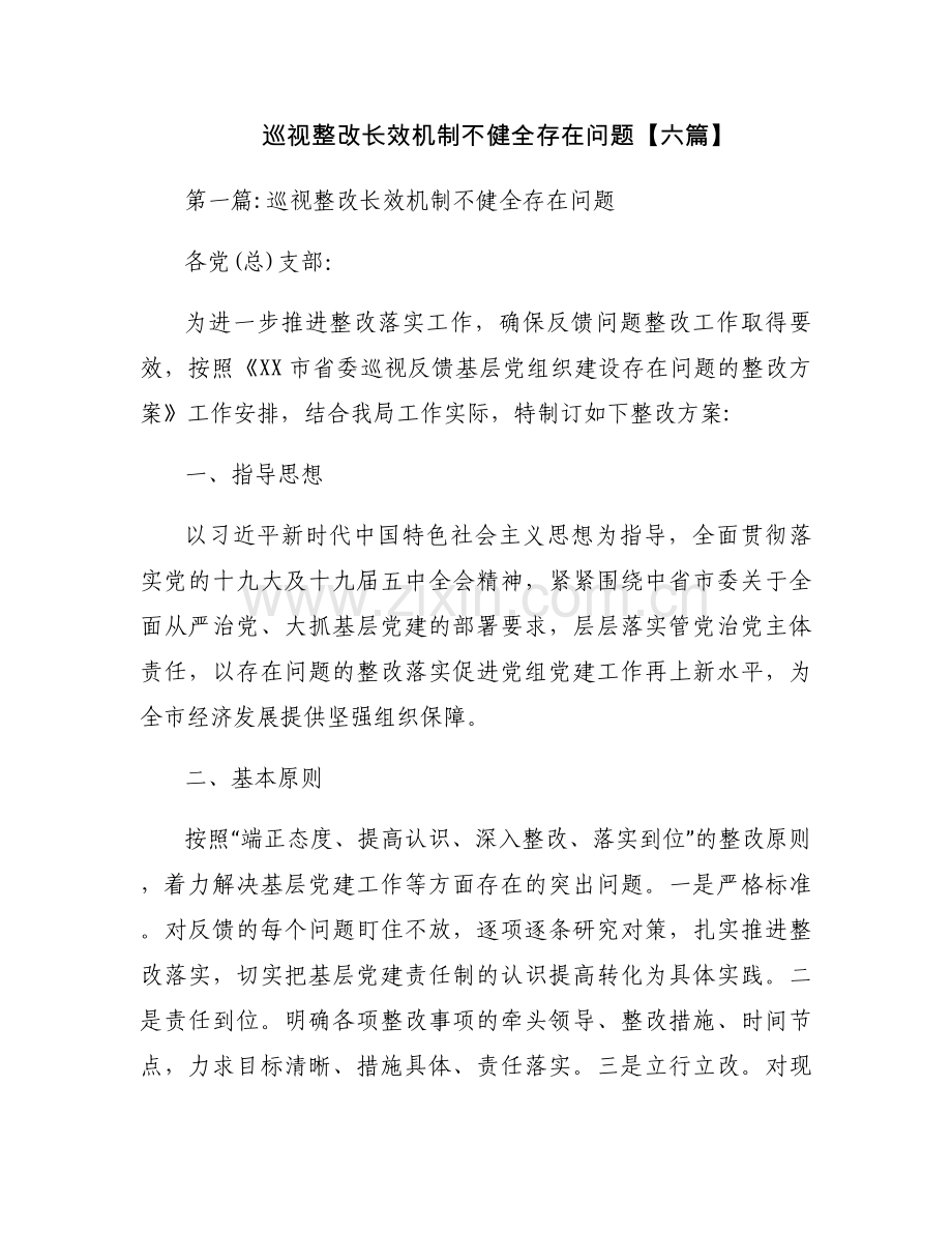 巡视整改长效机制不健全存在问题【六篇】.docx_第1页