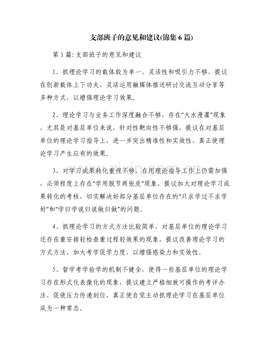 支部班子的意见和建议(锦集6篇).pdf_第1页