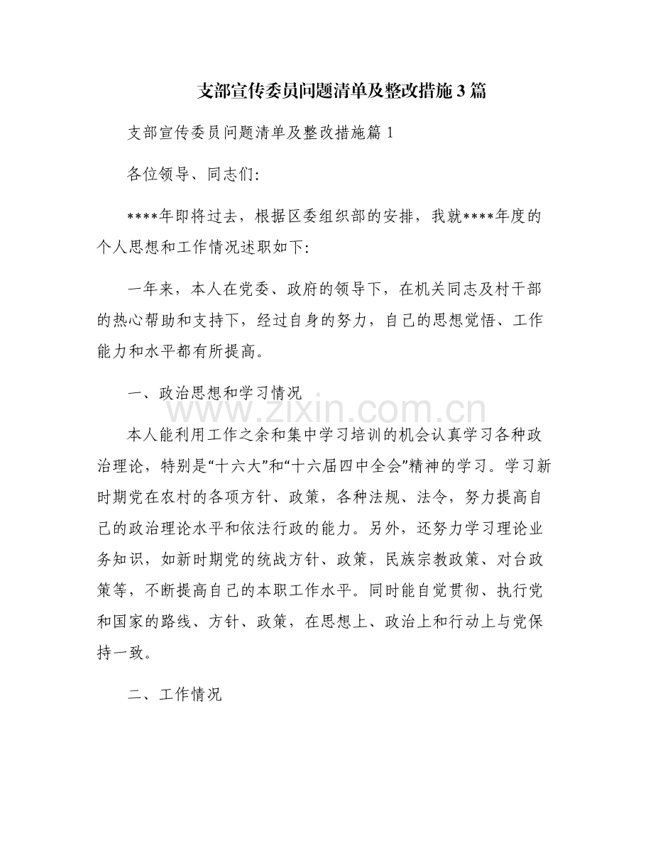 支部宣传委员问题清单及整改措施3篇.pdf_第1页