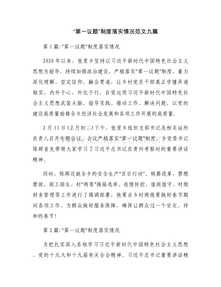 “第一议题”制度落实情况范文九篇.docx_第1页