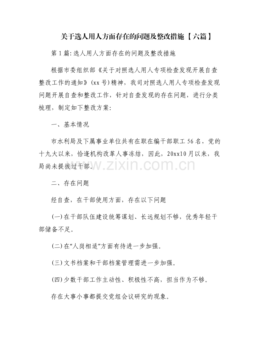 关于选人用人方面存在的问题及整改措施 【六篇】.pdf_第1页