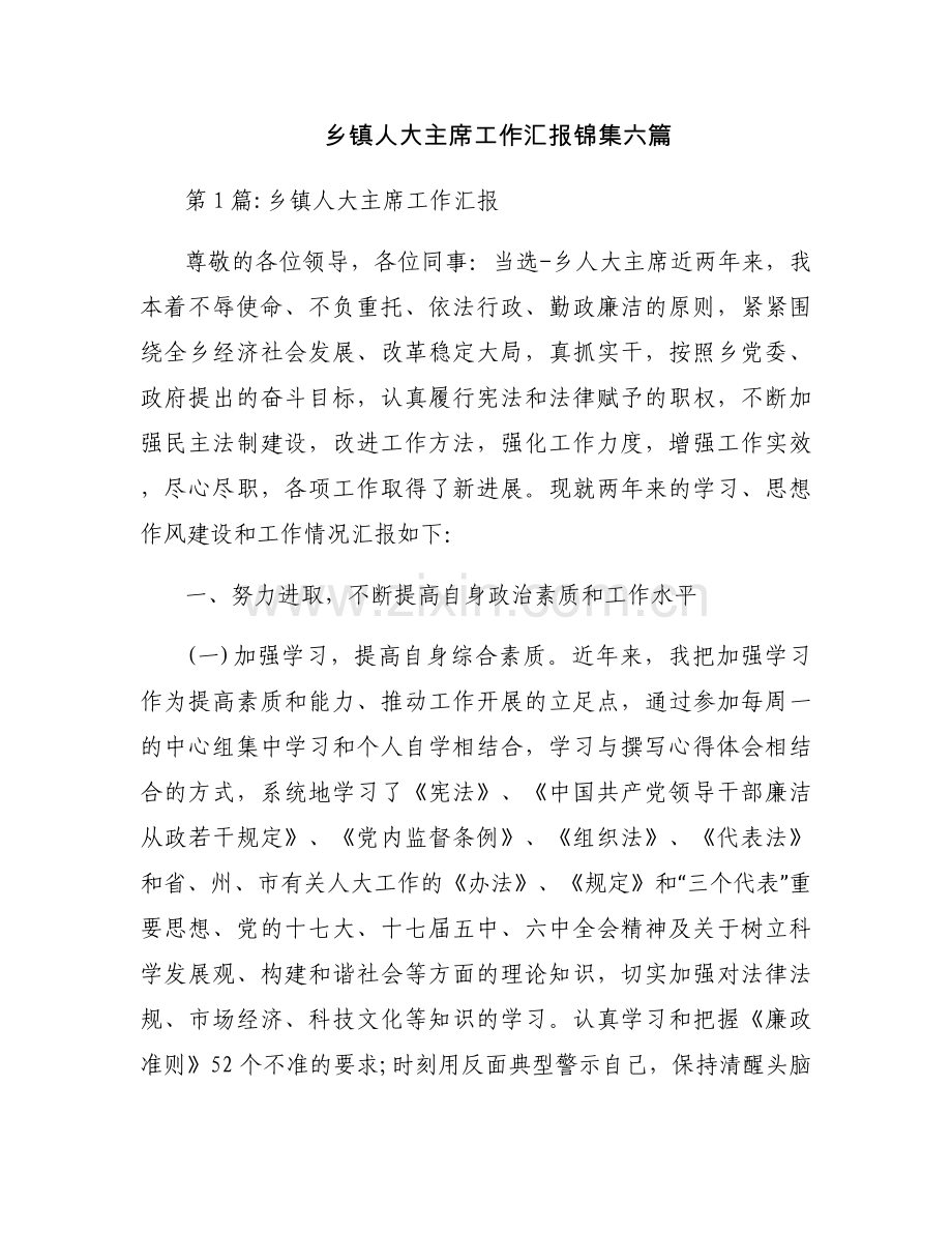 乡镇人大主席工作汇报锦集六篇.docx_第1页