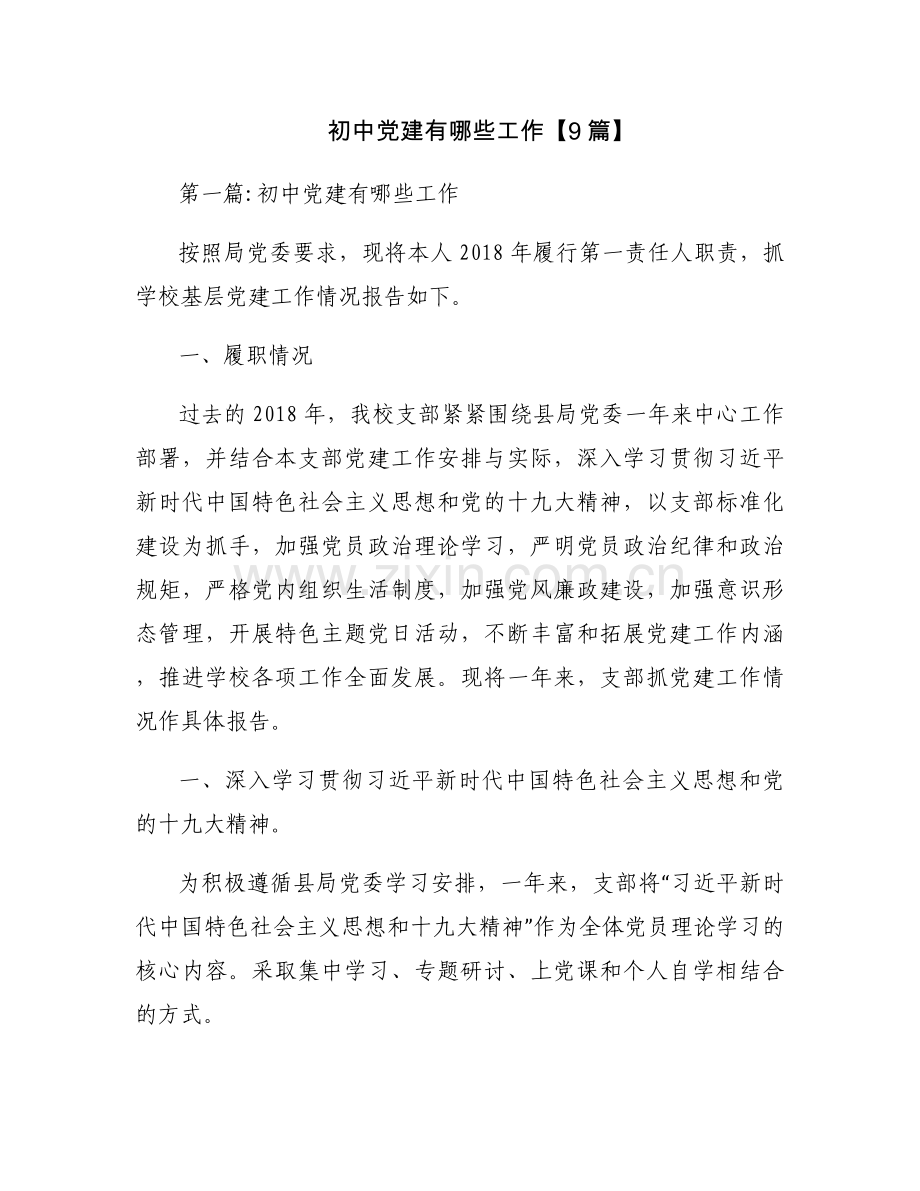 初中党建有哪些工作【9篇】.docx_第1页