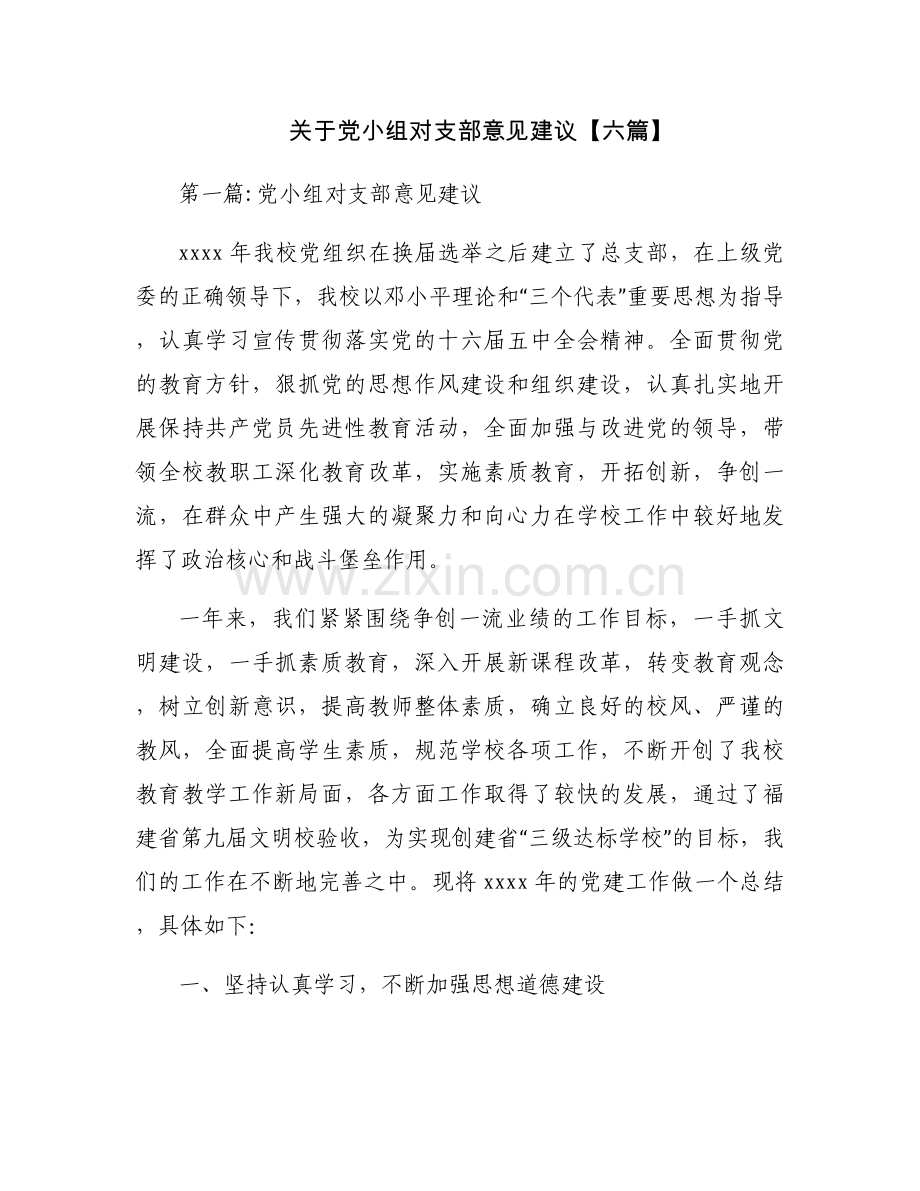 关于党小组对支部意见建议【六篇】.docx_第1页
