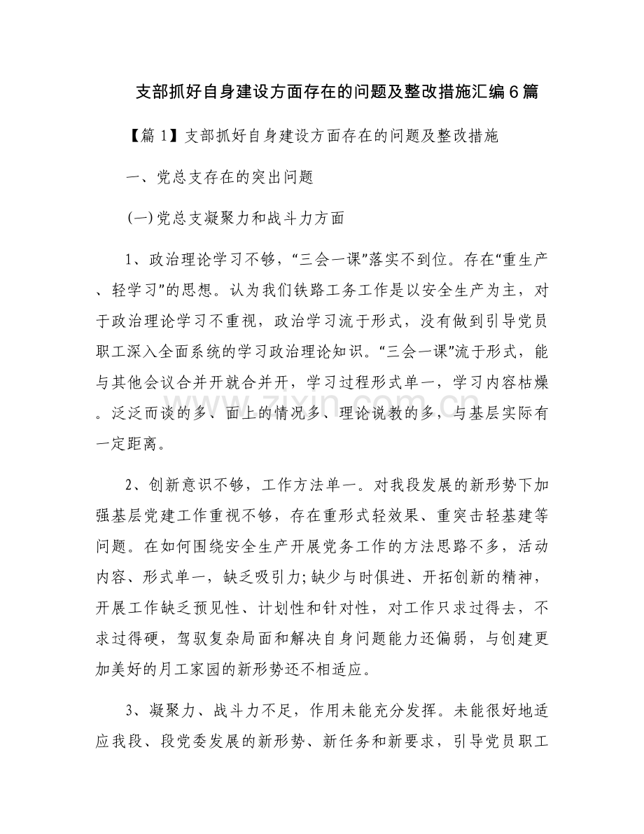 支部抓好自身建设方面存在的问题及整改措施汇编6篇.docx_第1页