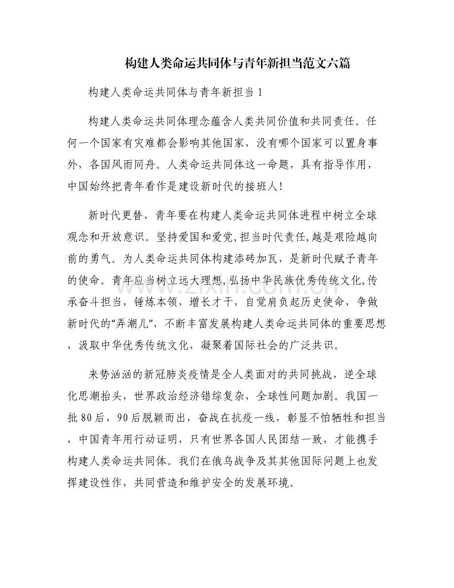 构建人类命运共同体与青年新担当范文六篇.pdf_第1页