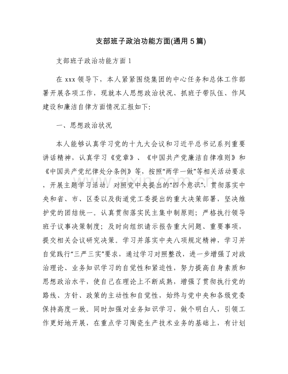 支部班子政治功能方面(通用5篇).docx_第1页