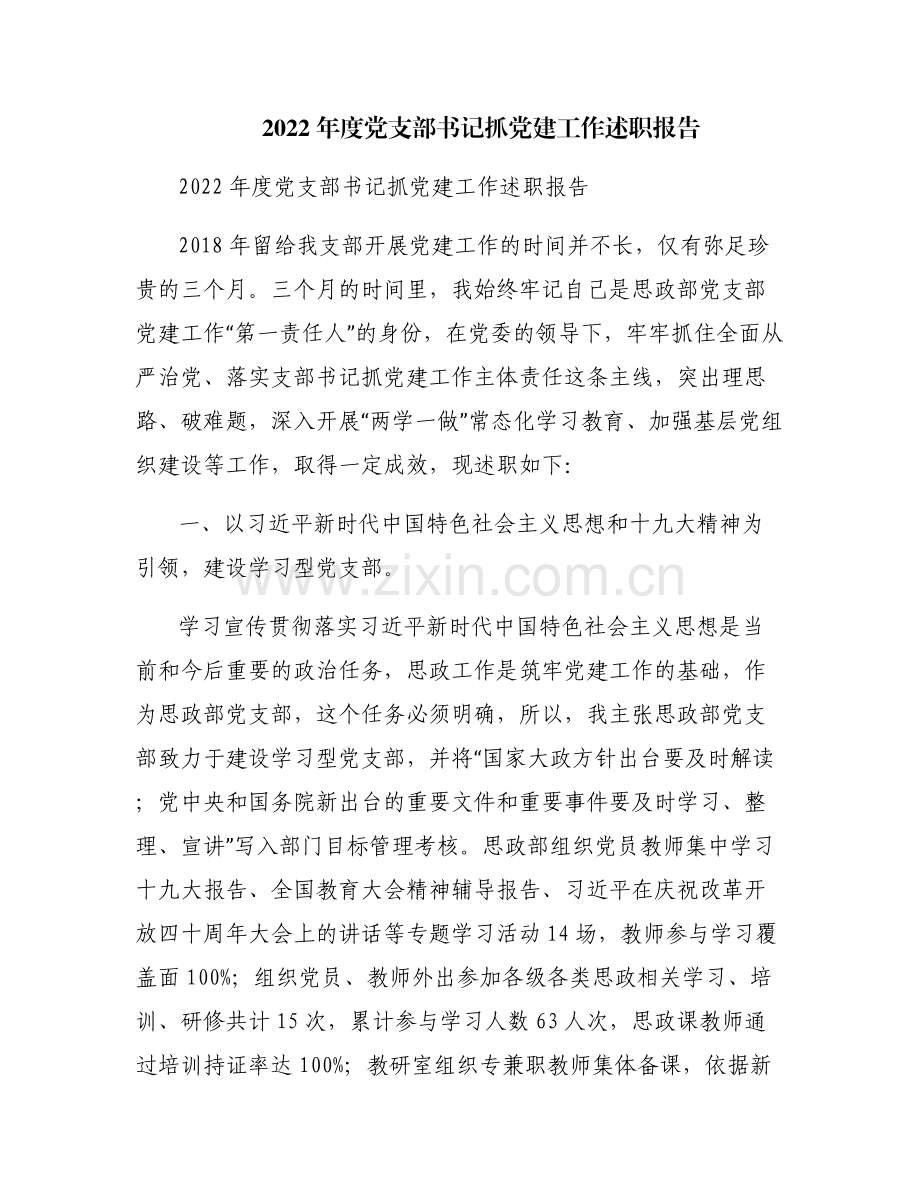 2022年度党支部书记抓党建工作述职报告.pdf_第1页