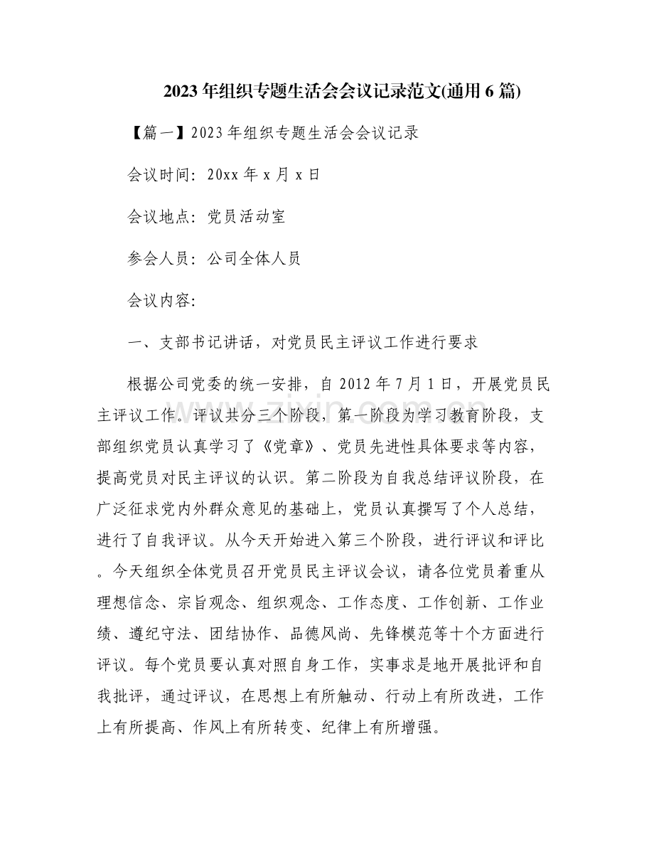 2023年组织专题生活会会议记录范文(通用6篇).pdf_第1页