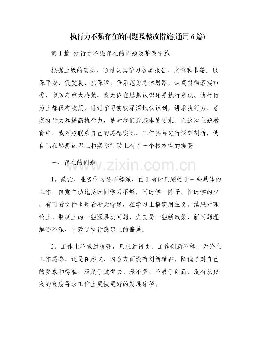 执行力不强存在的问题及整改措施(通用6篇).pdf_第1页