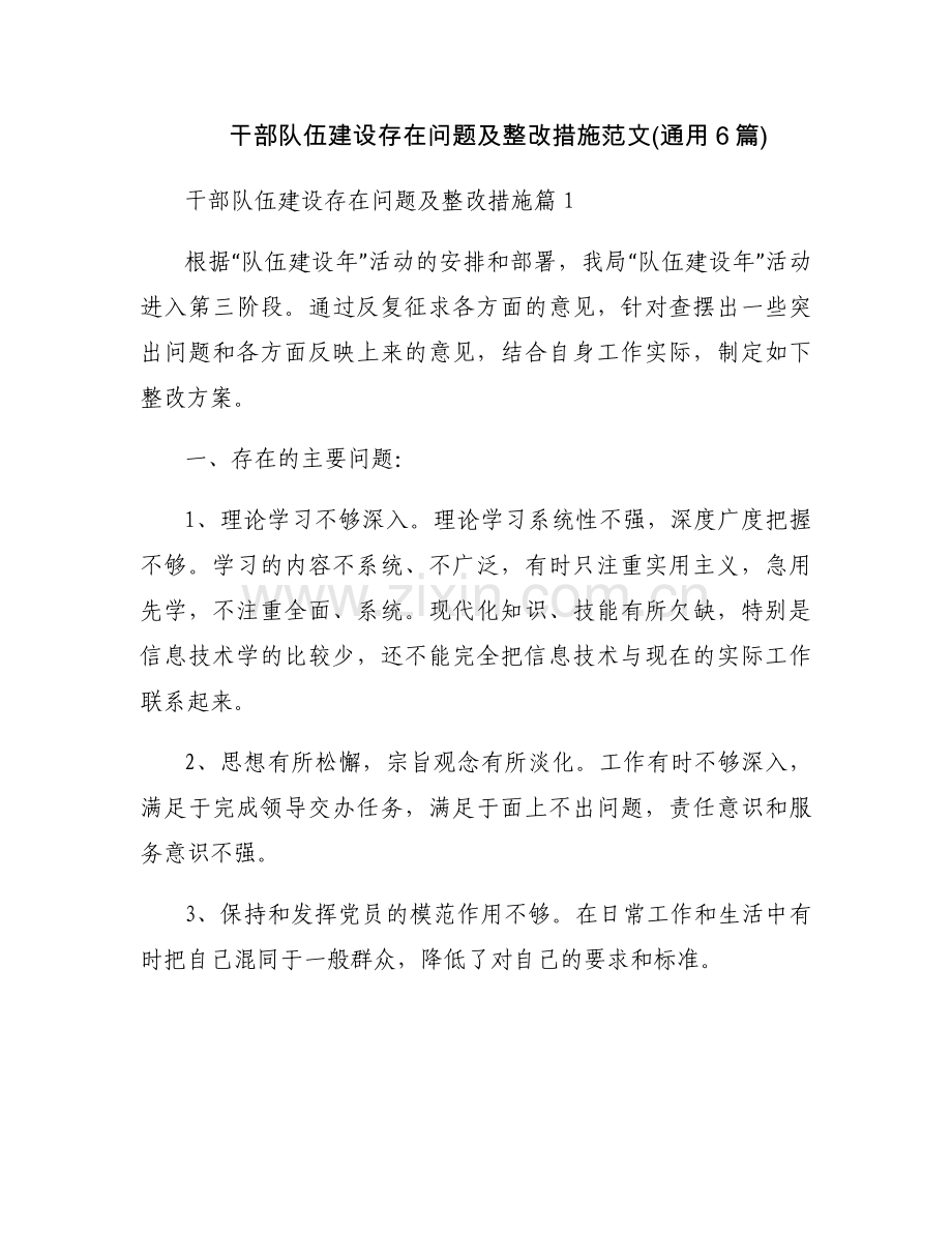 干部队伍建设存在问题及整改措施范文(通用6篇).docx_第1页