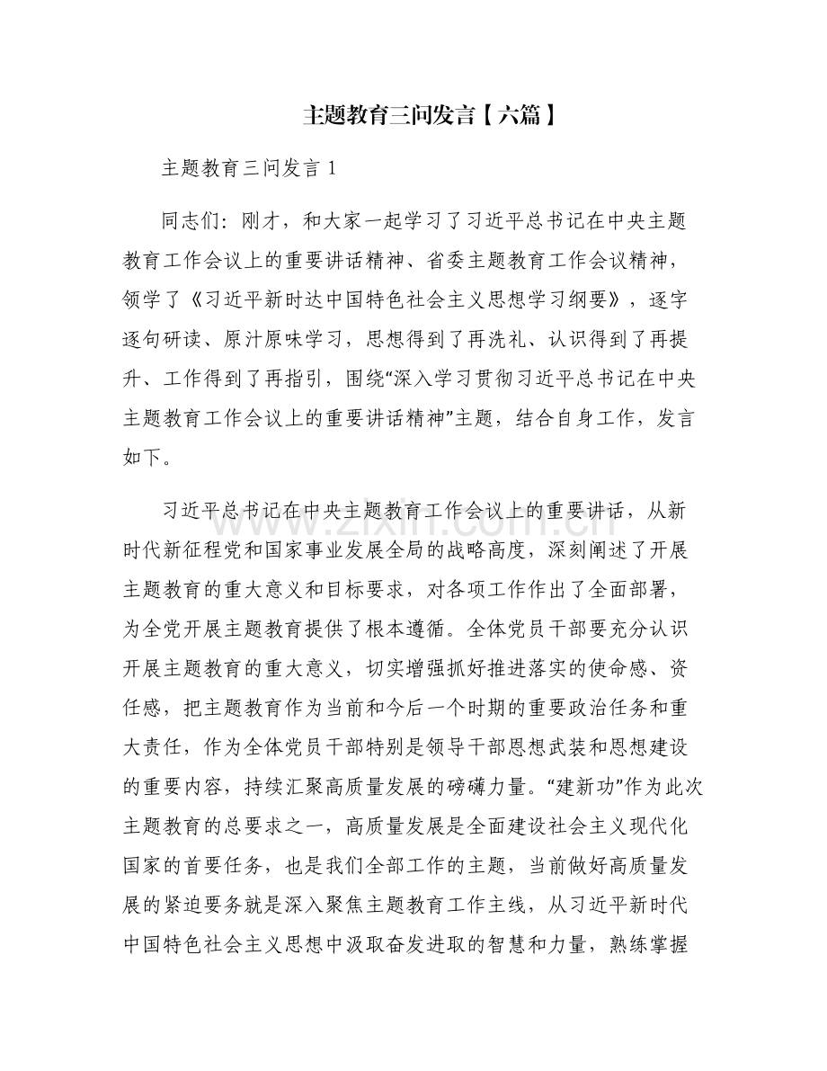 主题教育三问发言【六篇】.pdf_第1页