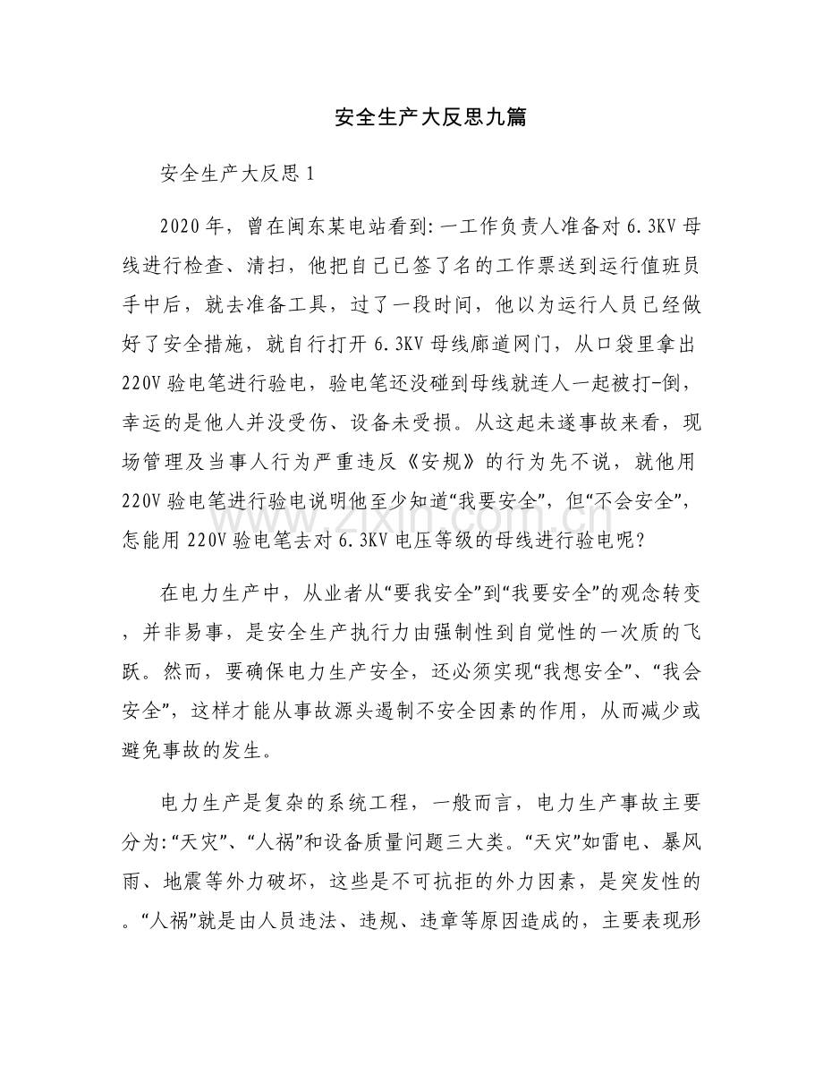 安全生产大反思九篇.docx_第1页