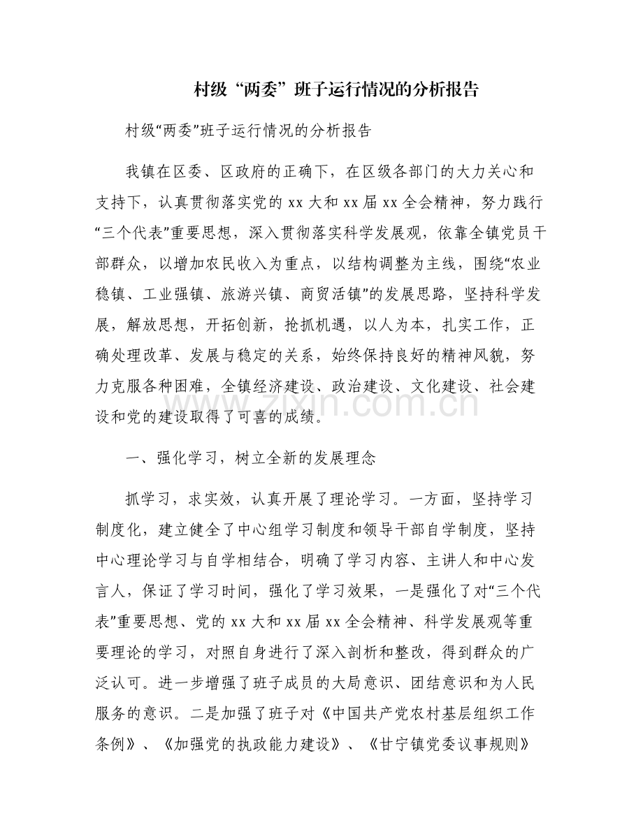 村级“两委”班子运行情况的分析报告.pdf_第1页