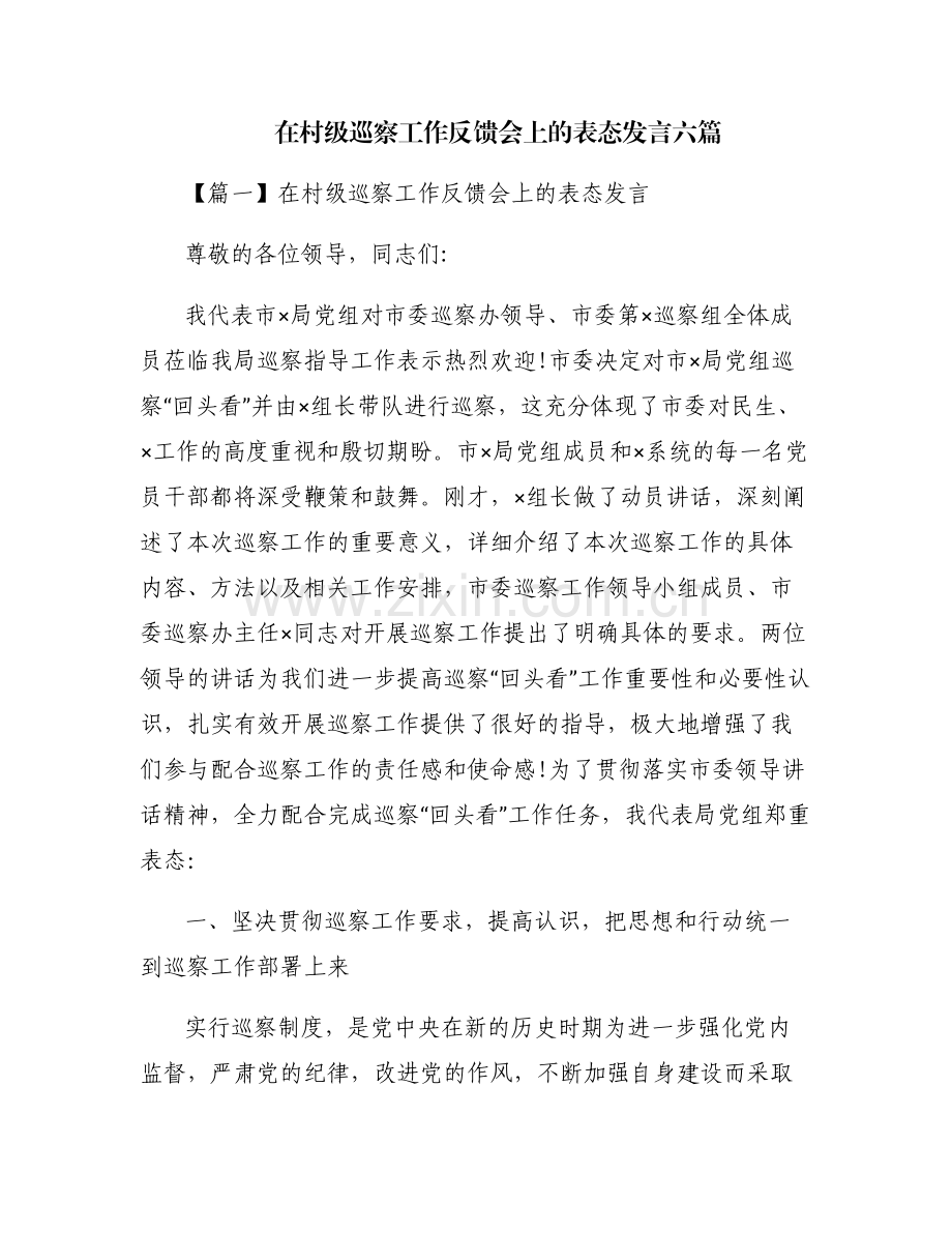 在村级巡察工作反馈会上的表态发言六篇.pdf_第1页