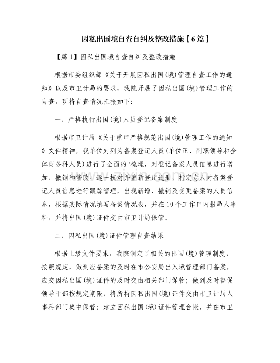 因私出国境自查自纠及整改措施【6篇】.pdf_第1页