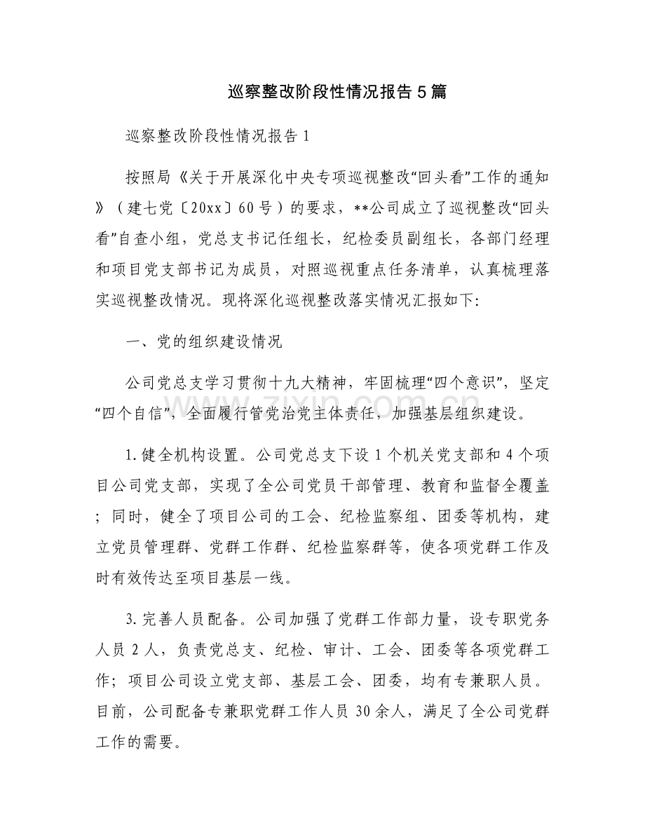 巡察整改阶段性情况报告5篇.docx_第1页