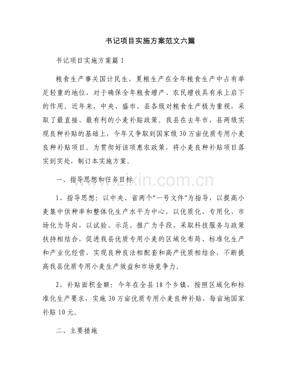 书记项目实施方案范文六篇.docx_第1页