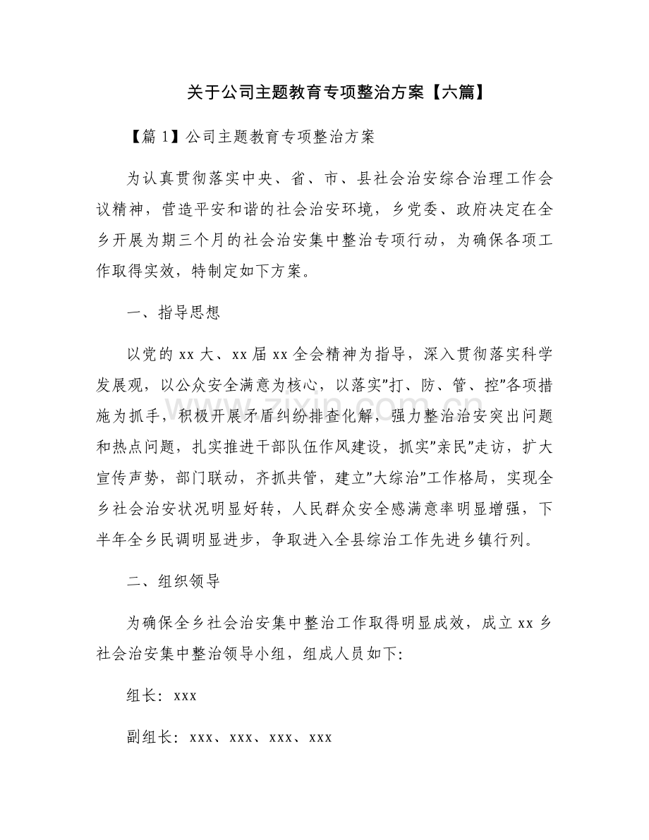 关于公司主题教育专项整治方案【六篇】.docx_第1页