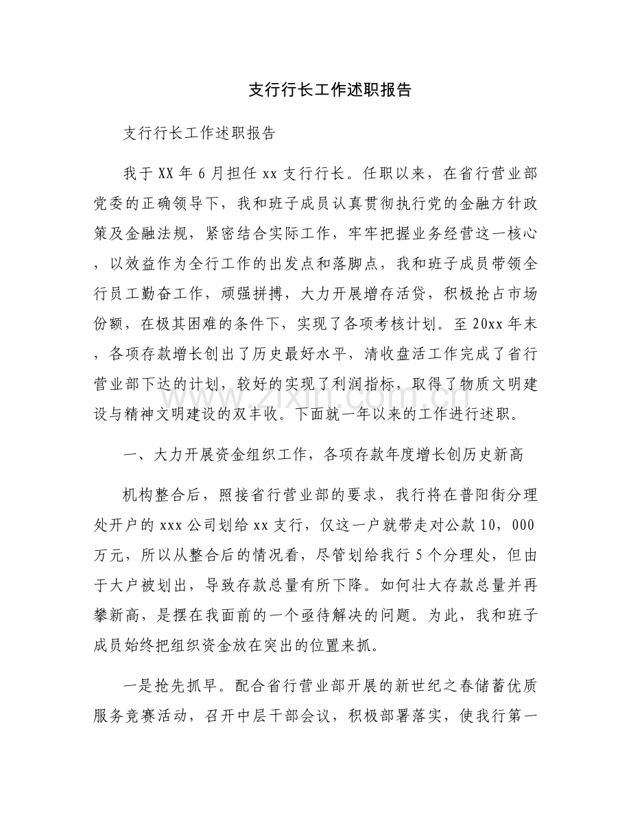 支行行长工作述职报告.docx_第1页