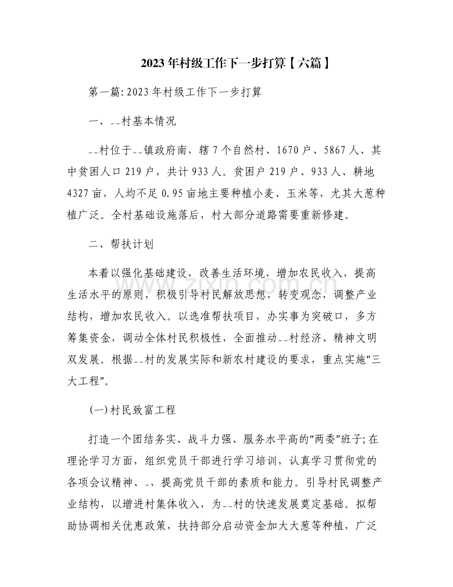 2023年村级工作下一步打算【六篇】.pdf_第1页