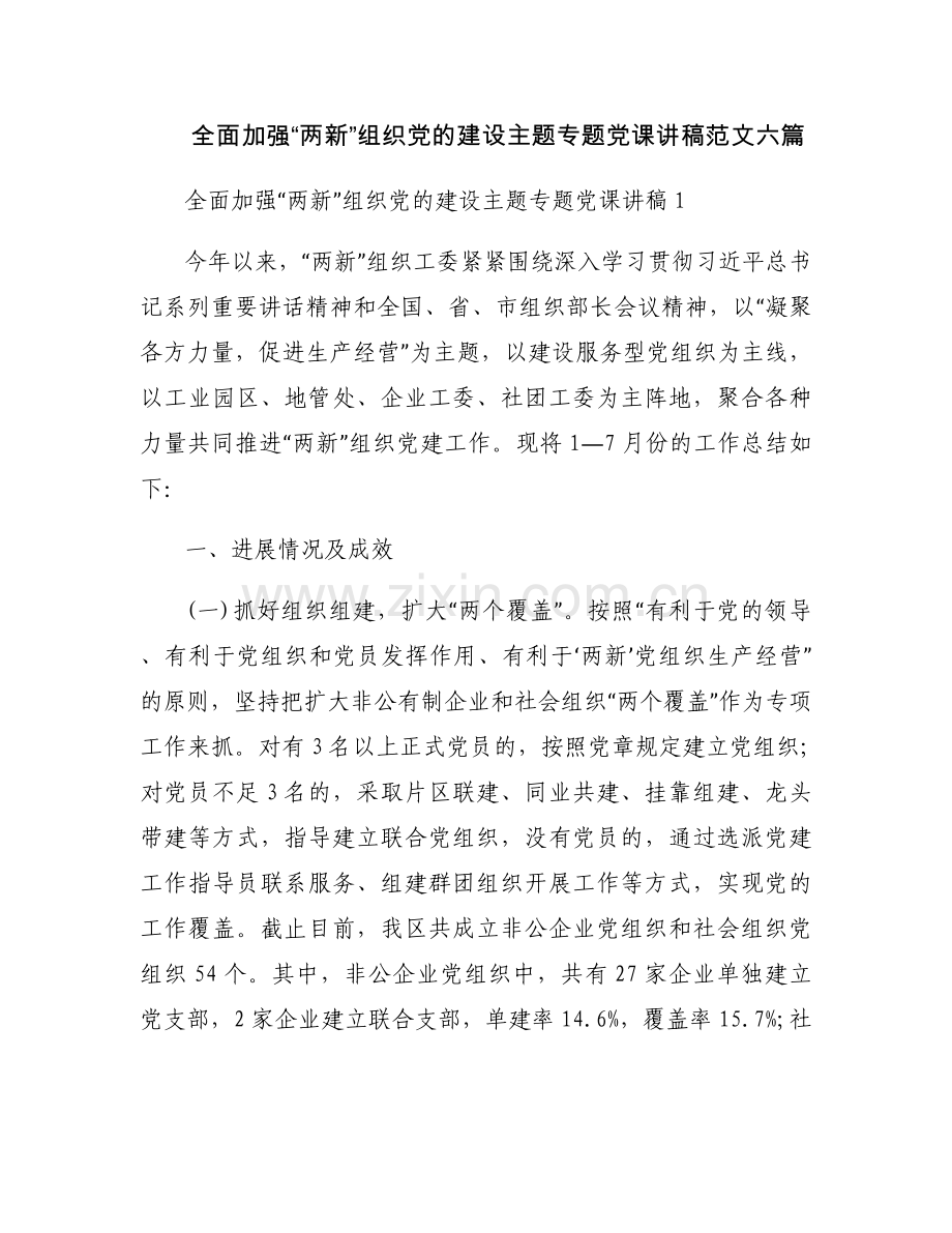 全面加强“两新”组织党的建设主题专题党课讲稿范文六篇.docx_第1页