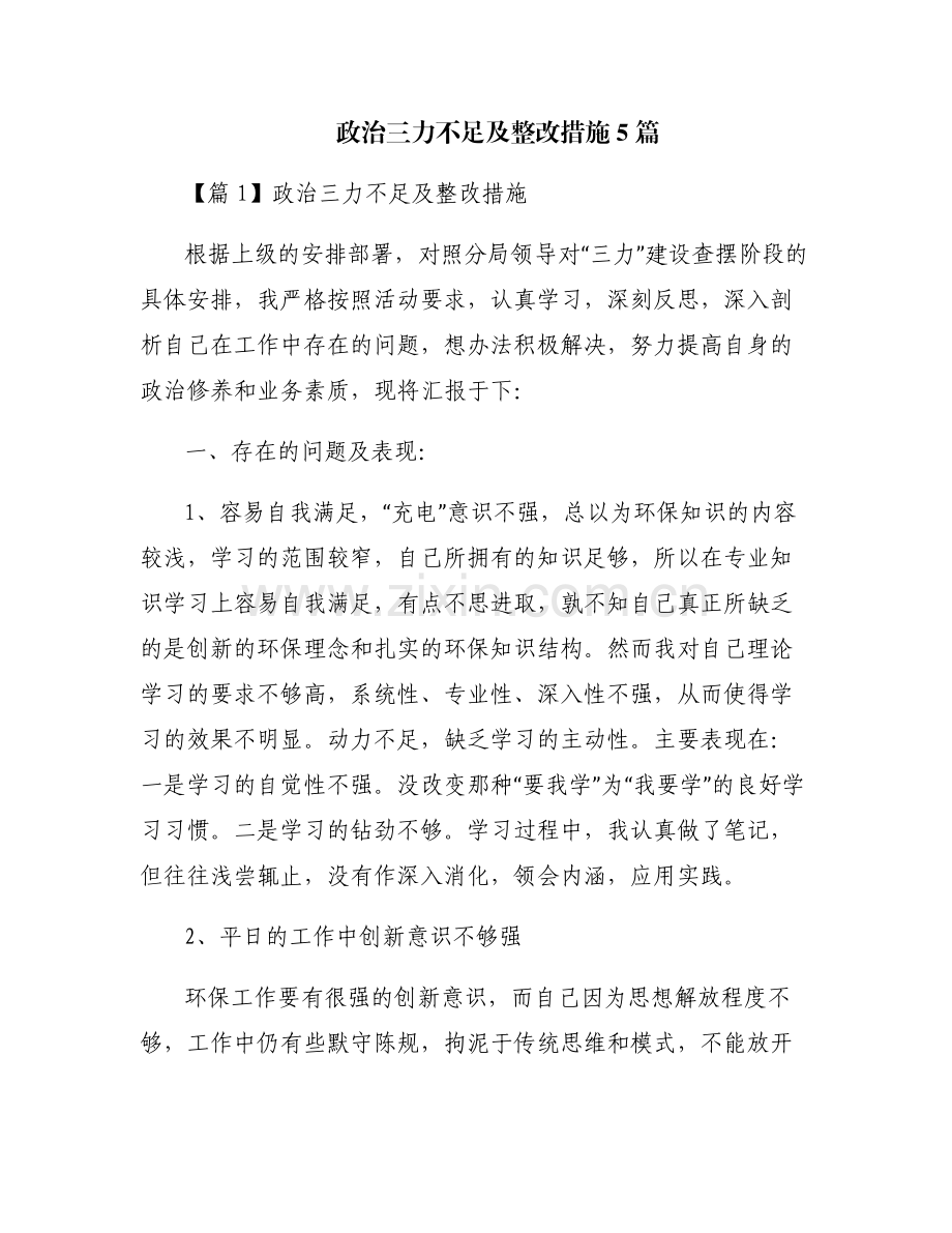 政治三力不足及整改措施5篇.pdf_第1页