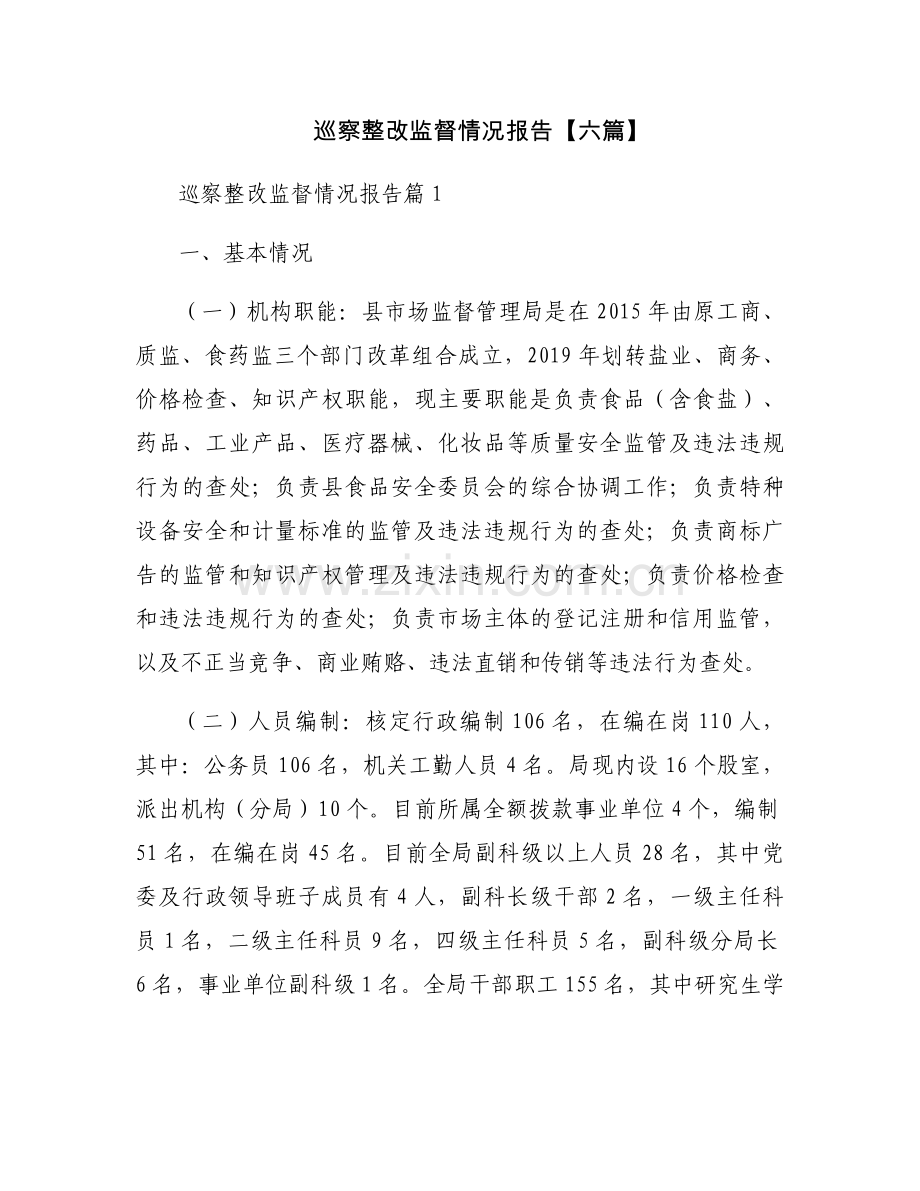 巡察整改监督情况报告【六篇】.docx_第1页